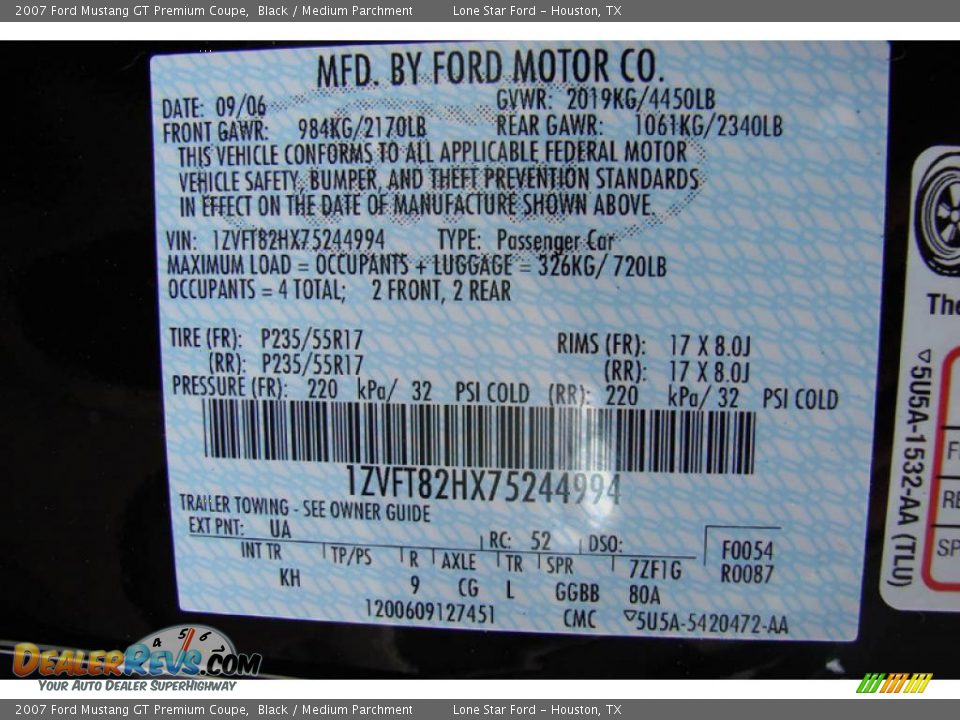 2007 Ford Mustang GT Premium Coupe Black / Medium Parchment Photo #27