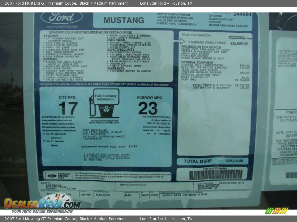 2007 Ford Mustang GT Premium Coupe Black / Medium Parchment Photo #28