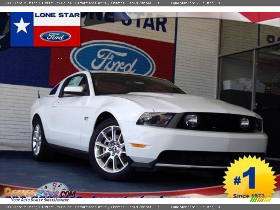 2010 Ford Mustang GT Premium Coupe Performance White / Charcoal Black/Grabber Blue Photo #11