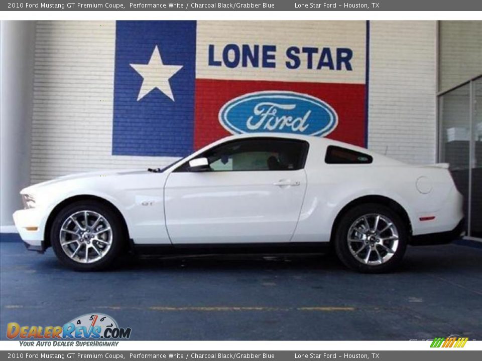 2010 Ford Mustang GT Premium Coupe Performance White / Charcoal Black/Grabber Blue Photo #14