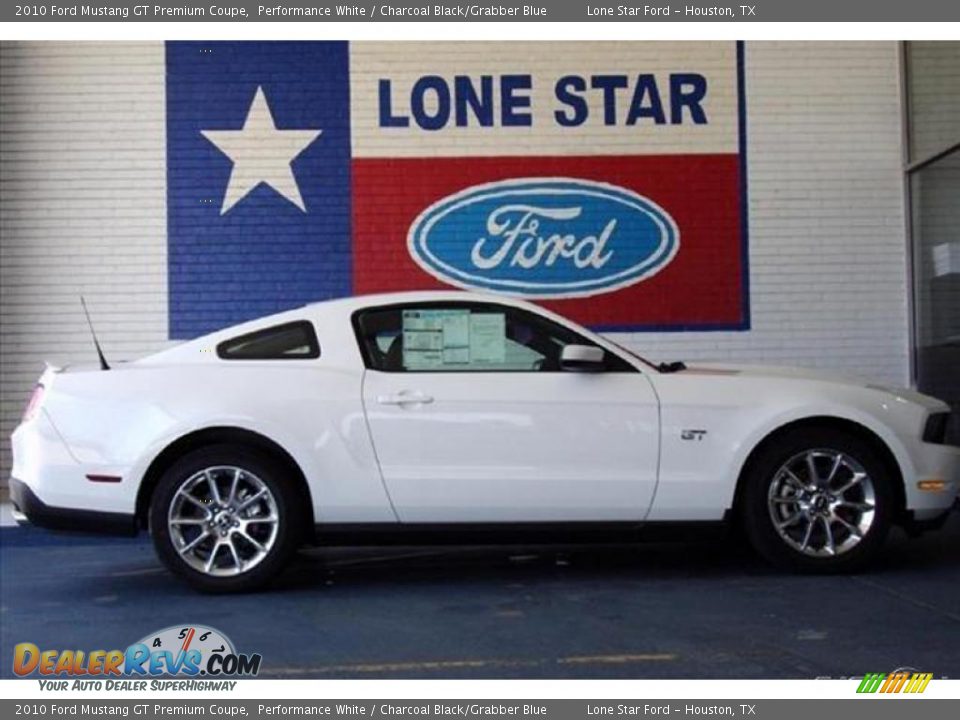 2010 Ford Mustang GT Premium Coupe Performance White / Charcoal Black/Grabber Blue Photo #15