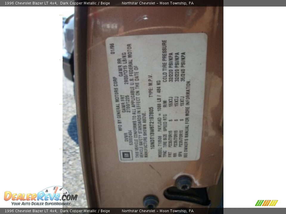1996 Chevrolet Blazer LT 4x4 Dark Copper Metallic / Beige Photo #14