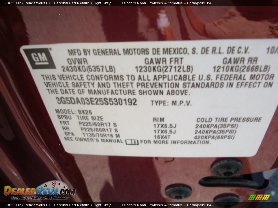 2005 Buick Rendezvous CX Cardinal Red Metallic / Light Gray Photo #14