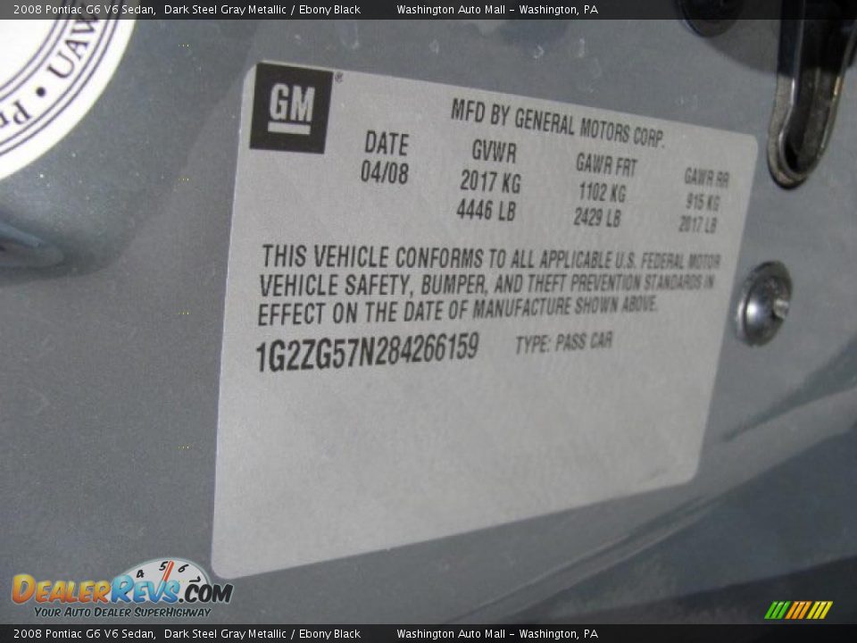 2008 Pontiac G6 V6 Sedan Dark Steel Gray Metallic / Ebony Black Photo #19