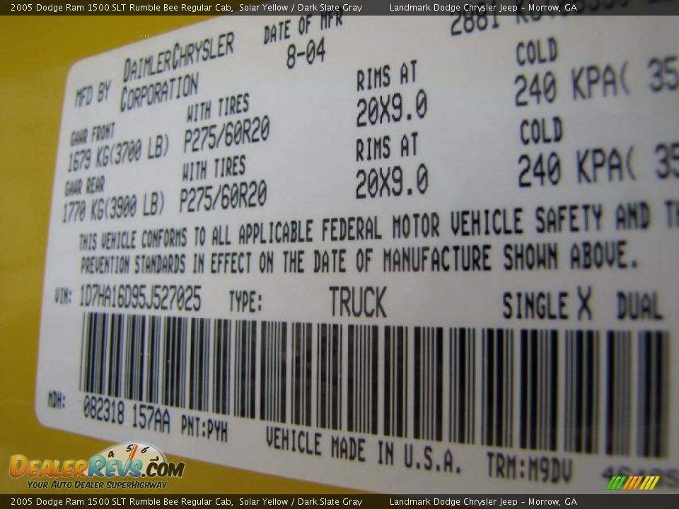 2005 Dodge Ram 1500 SLT Rumble Bee Regular Cab Solar Yellow / Dark Slate Gray Photo #25