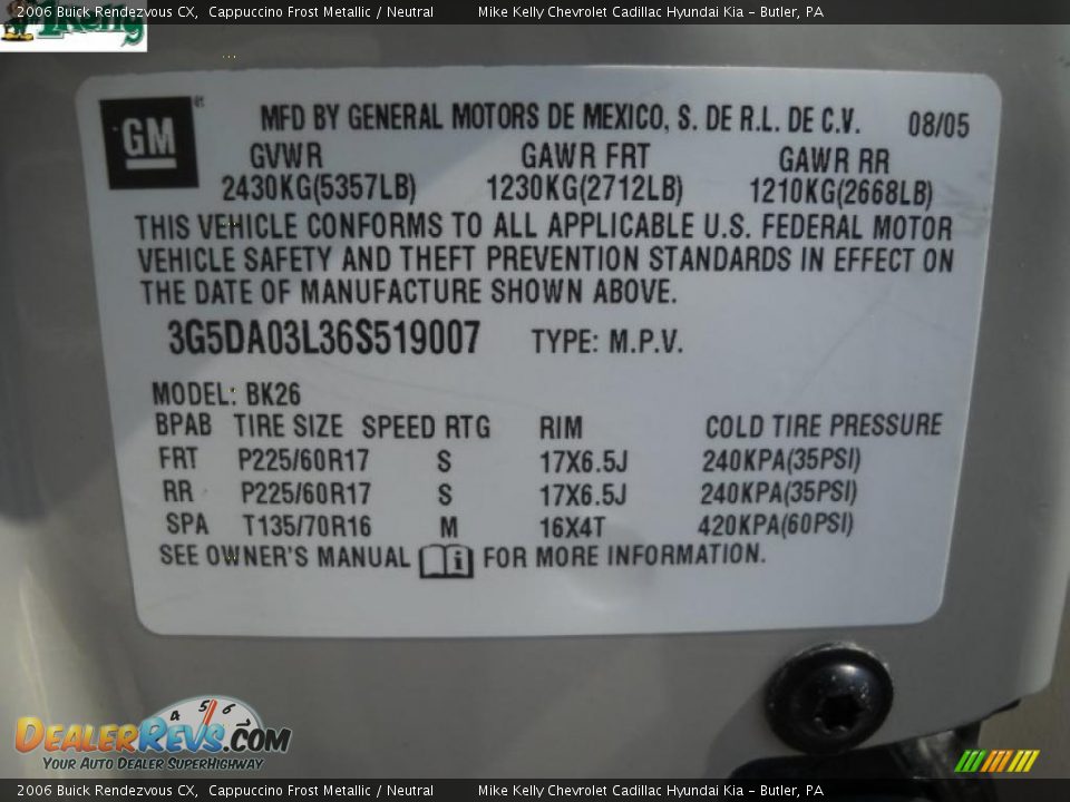 2006 Buick Rendezvous CX Cappuccino Frost Metallic / Neutral Photo #10
