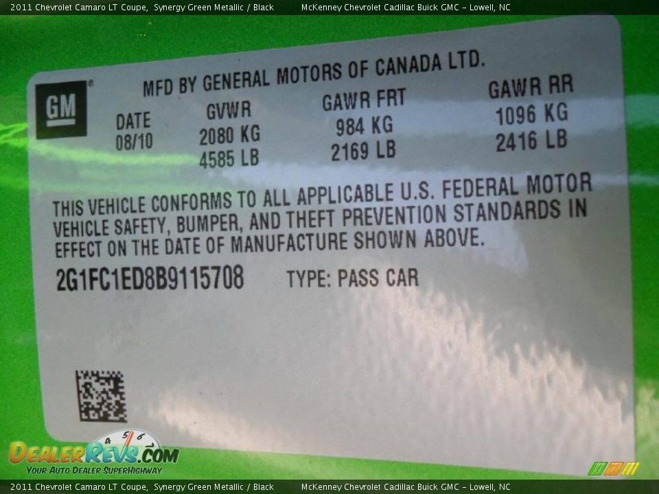 2011 Chevrolet Camaro LT Coupe Synergy Green Metallic / Black Photo #6