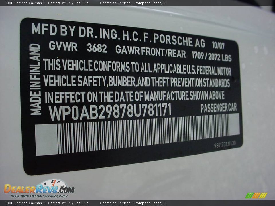 2008 Porsche Cayman S Carrara White / Sea Blue Photo #16