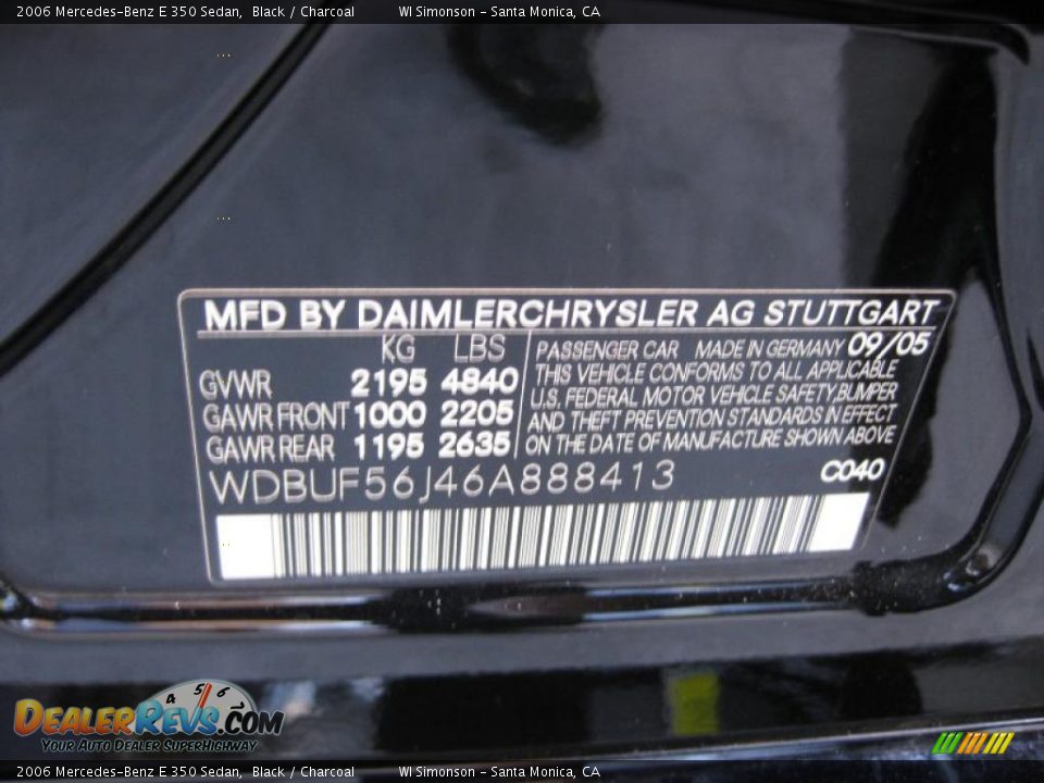 2006 Mercedes-Benz E 350 Sedan Black / Charcoal Photo #23