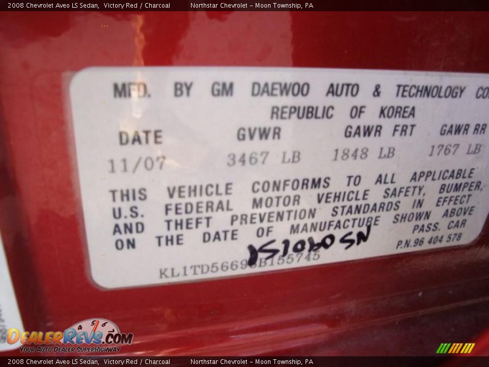 2008 Chevrolet Aveo LS Sedan Victory Red / Charcoal Photo #19