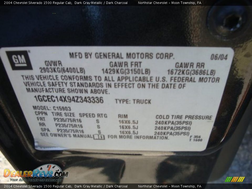 2004 Chevrolet Silverado 1500 Regular Cab Dark Gray Metallic / Dark Charcoal Photo #14