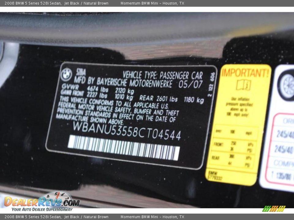 2008 BMW 5 Series 528i Sedan Jet Black / Natural Brown Photo #14