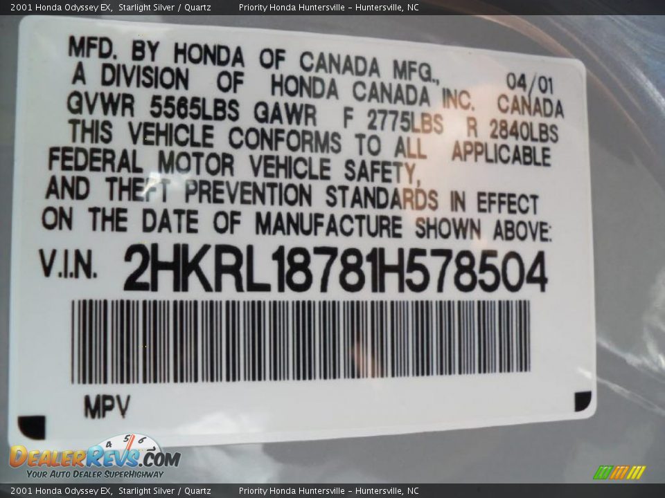 2001 Honda Odyssey EX Starlight Silver / Quartz Photo #7