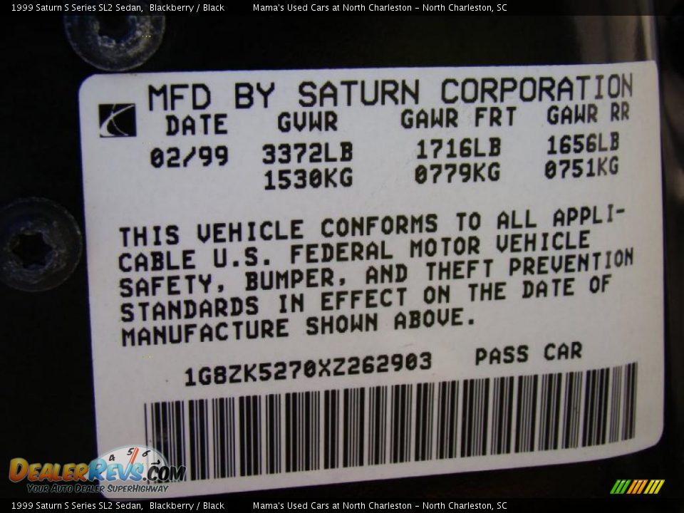 1999 Saturn S Series SL2 Sedan Blackberry / Black Photo #26