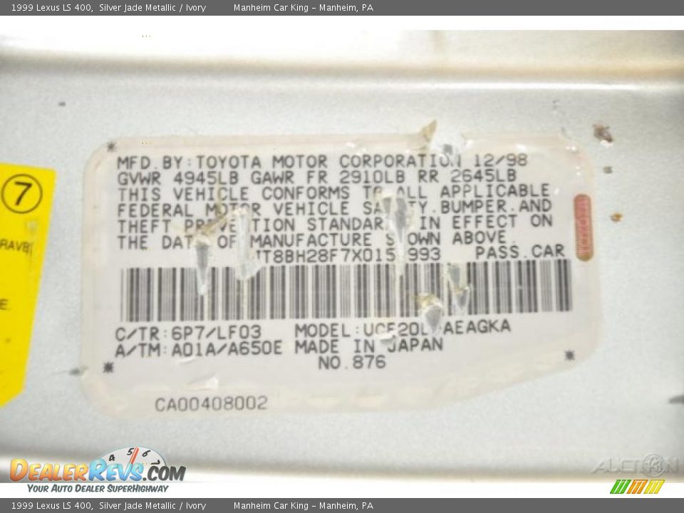 1999 Lexus LS 400 Silver Jade Metallic / Ivory Photo #11