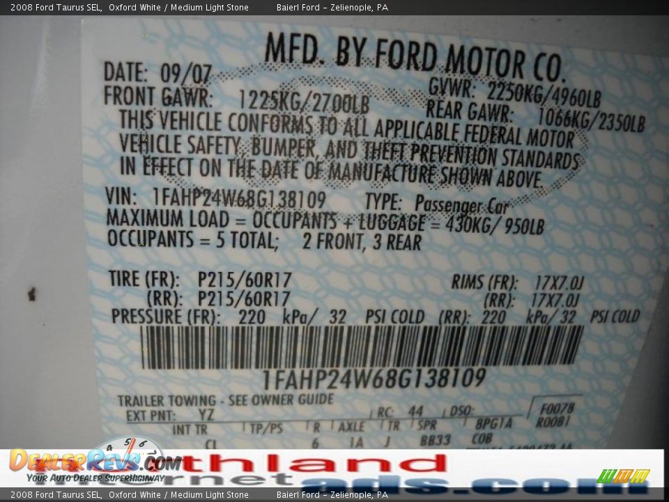 2008 Ford Taurus SEL Oxford White / Medium Light Stone Photo #12