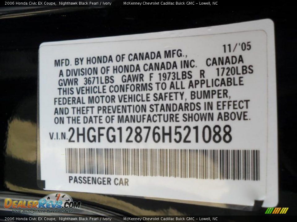 2006 Honda Civic EX Coupe Nighthawk Black Pearl / Ivory Photo #6