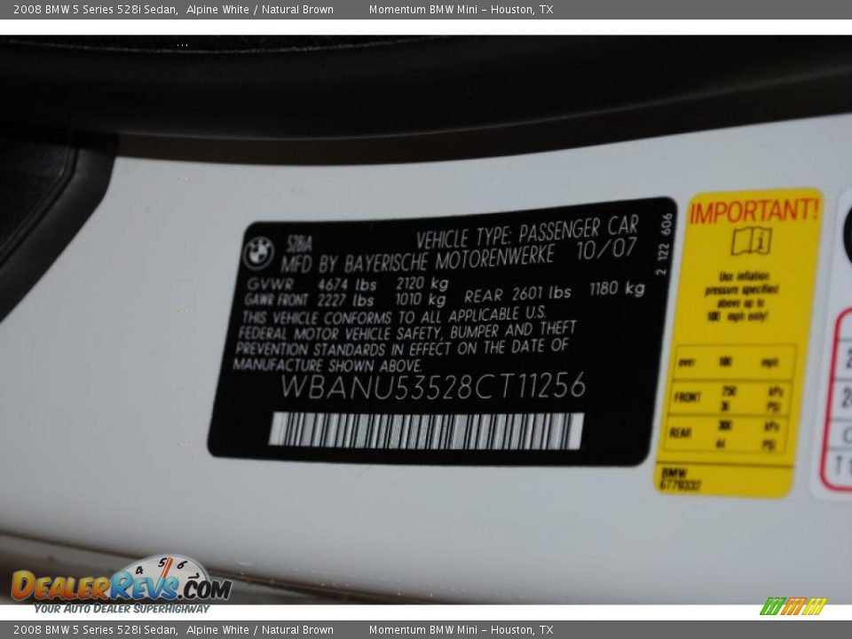2008 BMW 5 Series 528i Sedan Alpine White / Natural Brown Photo #14