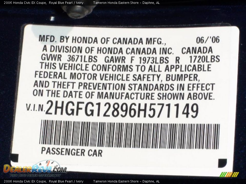 2006 Honda Civic EX Coupe Royal Blue Pearl / Ivory Photo #36