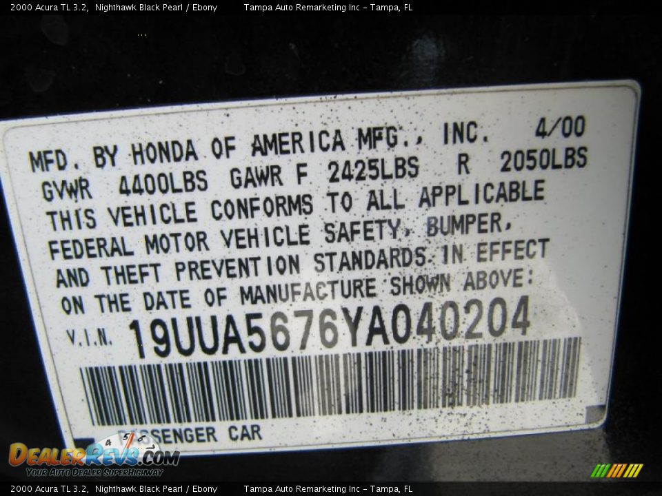 2000 Acura TL 3.2 Nighthawk Black Pearl / Ebony Photo #34