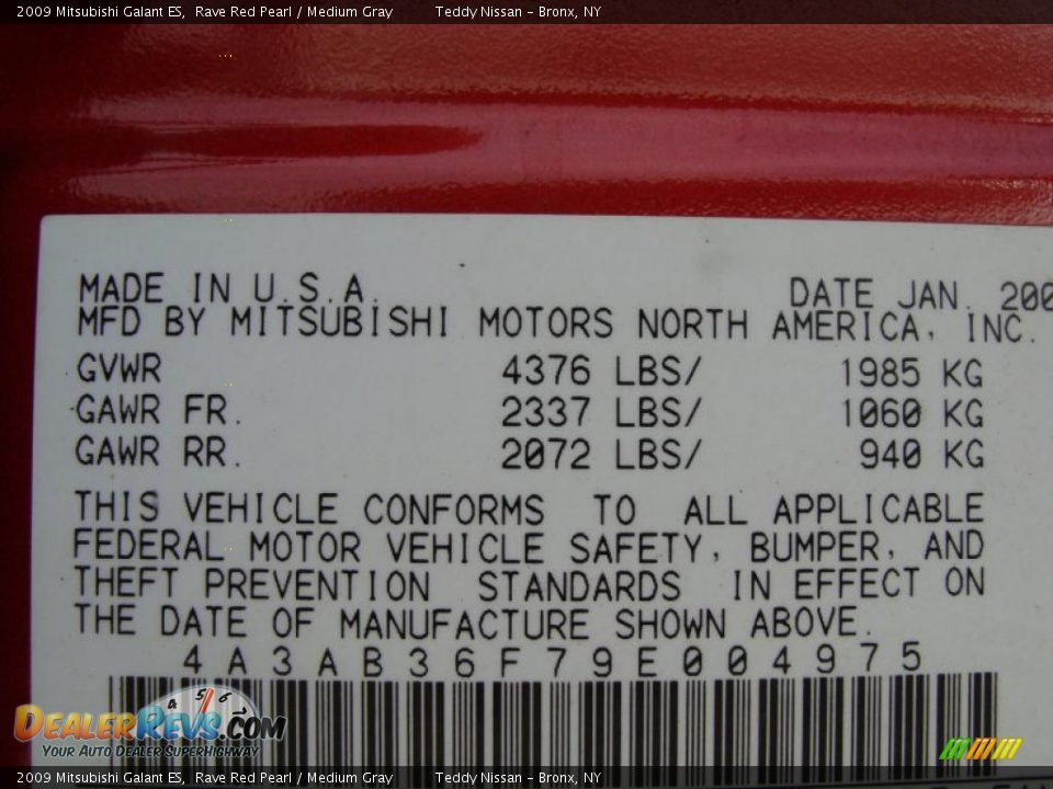 2009 Mitsubishi Galant ES Rave Red Pearl / Medium Gray Photo #22