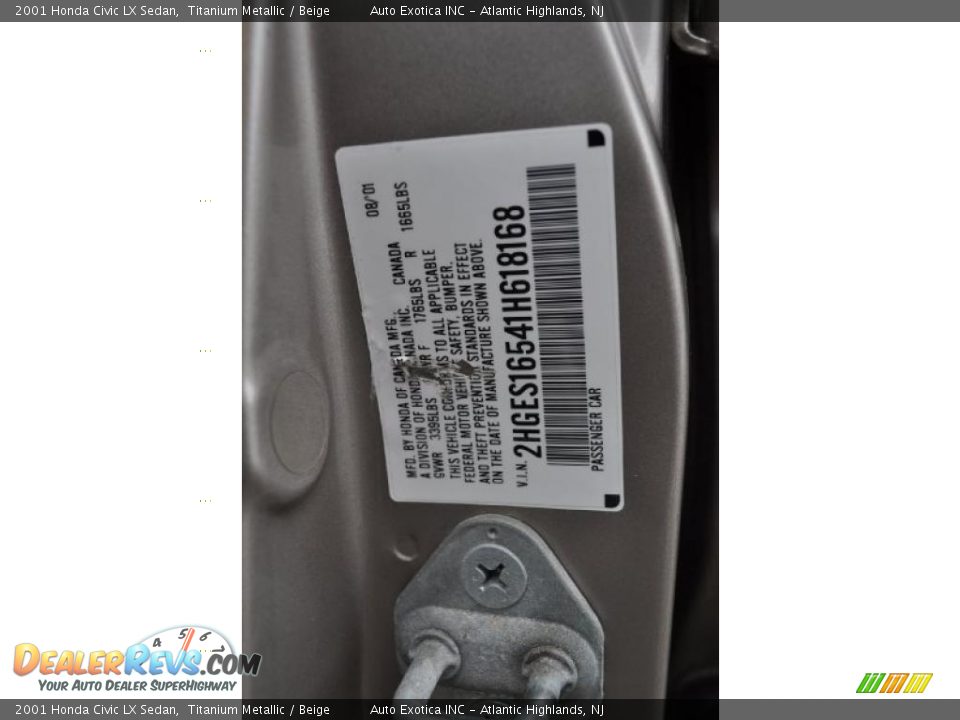 2001 Honda Civic LX Sedan Titanium Metallic / Beige Photo #18