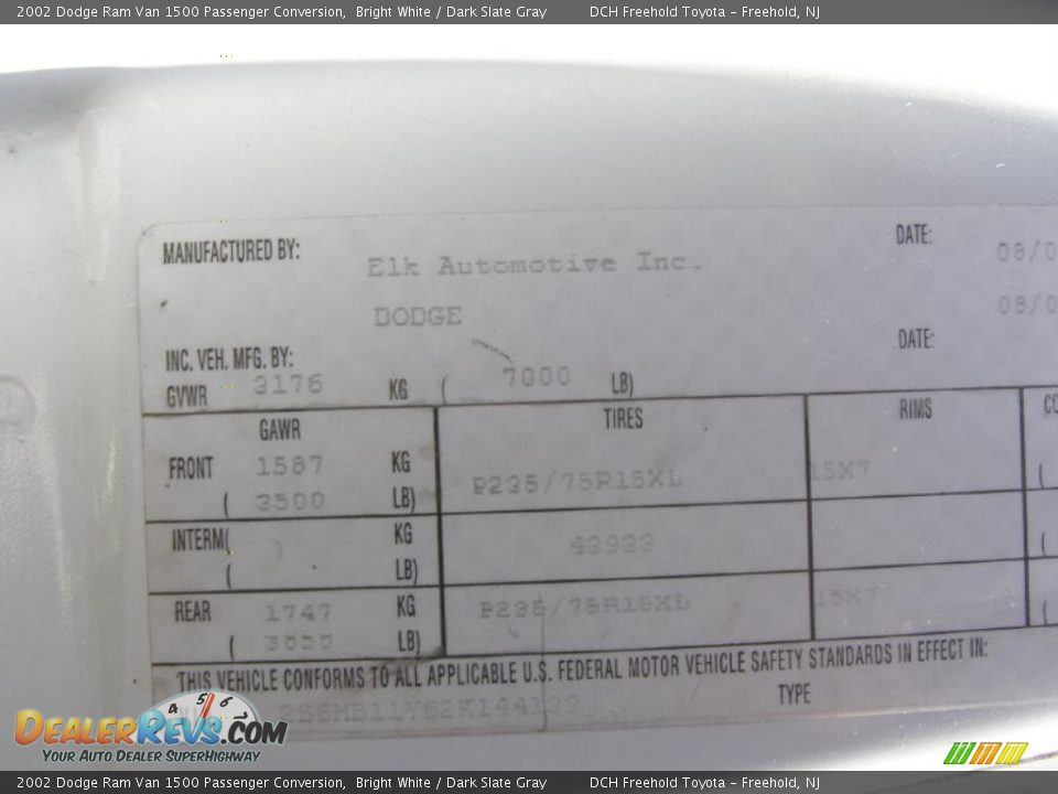2002 Dodge Ram Van 1500 Passenger Conversion Bright White / Dark Slate Gray Photo #27