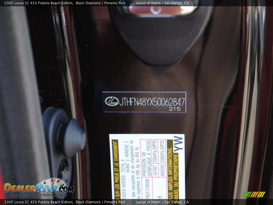 2005 Lexus SC 430 Pebble Beach Edition Black Diamond / Pimento Red Photo #19