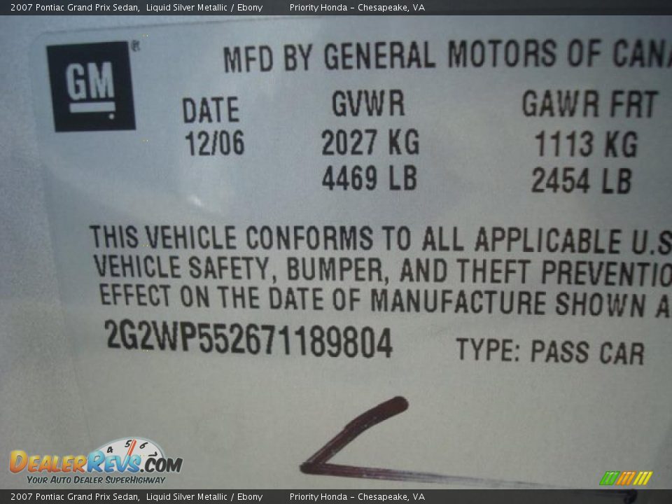2007 Pontiac Grand Prix Sedan Liquid Silver Metallic / Ebony Photo #21