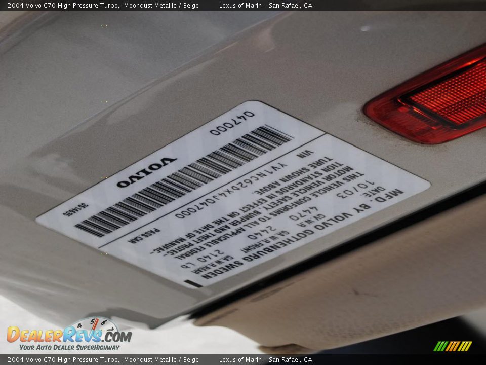 2004 Volvo C70 High Pressure Turbo Moondust Metallic / Beige Photo #19