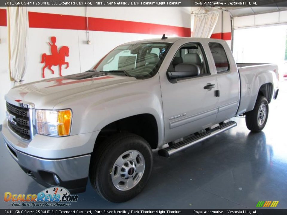 2011 GMC Sierra 2500HD SLE Extended Cab 4x4 Pure Silver Metallic / Dark Titanium/Light Titanium Photo #1