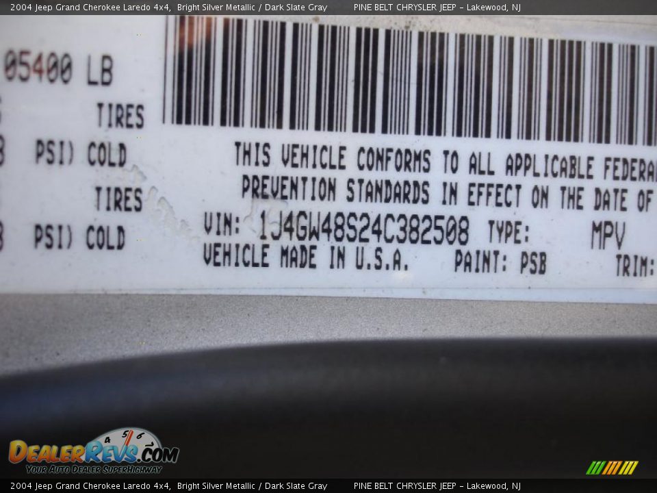 2004 Jeep Grand Cherokee Laredo 4x4 Bright Silver Metallic / Dark Slate Gray Photo #15