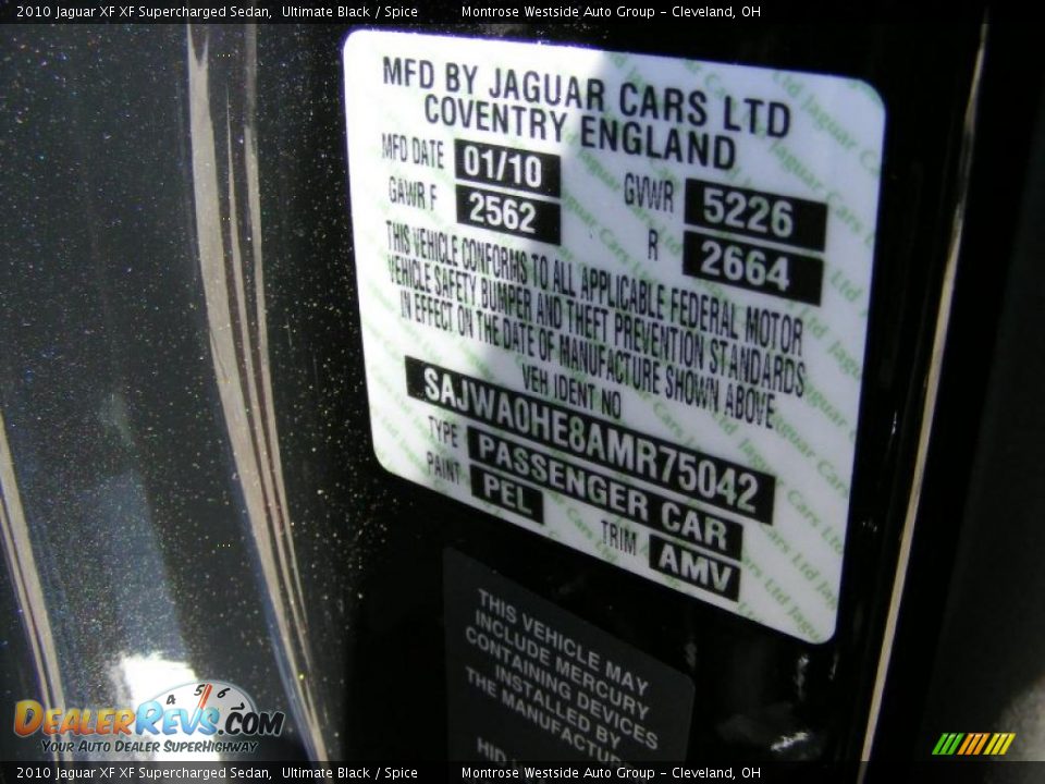 2010 Jaguar XF XF Supercharged Sedan Ultimate Black / Spice Photo #28