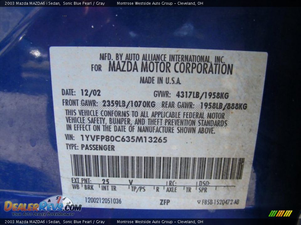 2003 Mazda MAZDA6 i Sedan Sonic Blue Pearl / Gray Photo #29