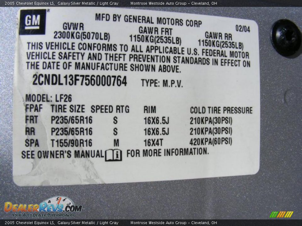 2005 Chevrolet Equinox LS Galaxy Silver Metallic / Light Gray Photo #29