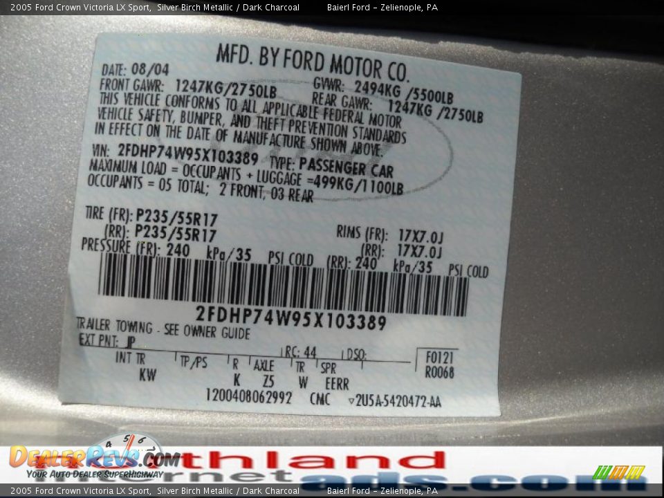 2005 Ford Crown Victoria LX Sport Silver Birch Metallic / Dark Charcoal Photo #12