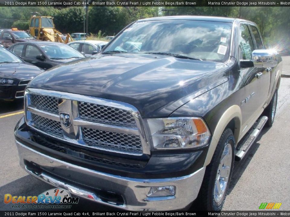 2011 Dodge Ram 1500 Laramie Quad Cab 4x4 Brilliant Black Crystal Pearl / Light Pebble Beige/Bark Brown Photo #1