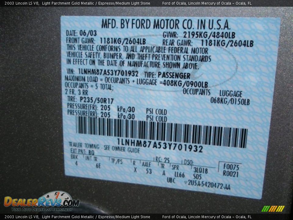 2003 Lincoln LS V8 Light Parchment Gold Metallic / Espresso/Medium Light Stone Photo #24