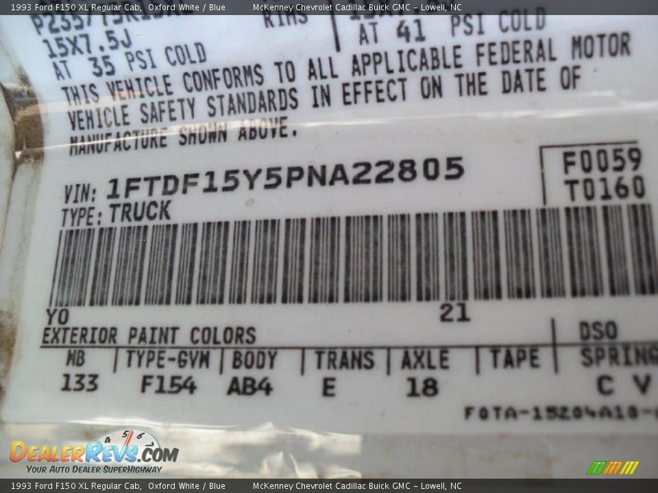 1993 Ford F150 XL Regular Cab Oxford White / Blue Photo #6