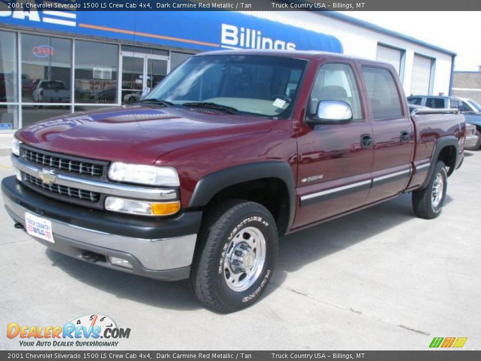 2001 Chevrolet Silverado 1500 LS Crew Cab 4x4 Dark Carmine Red Metallic / Tan Photo #2