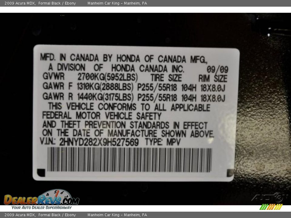 2009 Acura MDX Formal Black / Ebony Photo #11