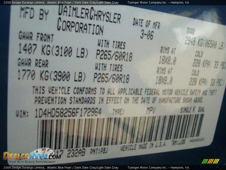 2006 Dodge Durango Limited Atlantic Blue Pearl / Dark Slate Gray/Light Slate Gray Photo #27