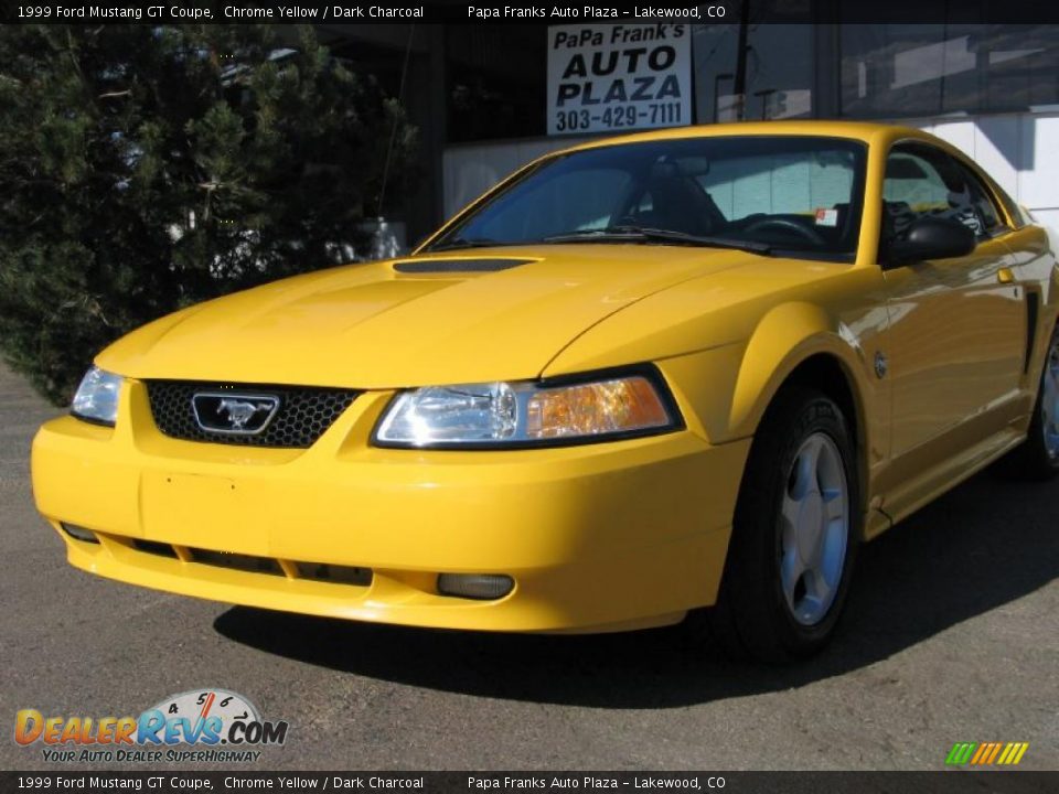1999 Ford Mustang GT Coupe Chrome Yellow / Dark Charcoal Photo #1