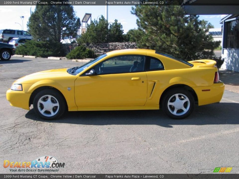 1999 Ford Mustang GT Coupe Chrome Yellow / Dark Charcoal Photo #2