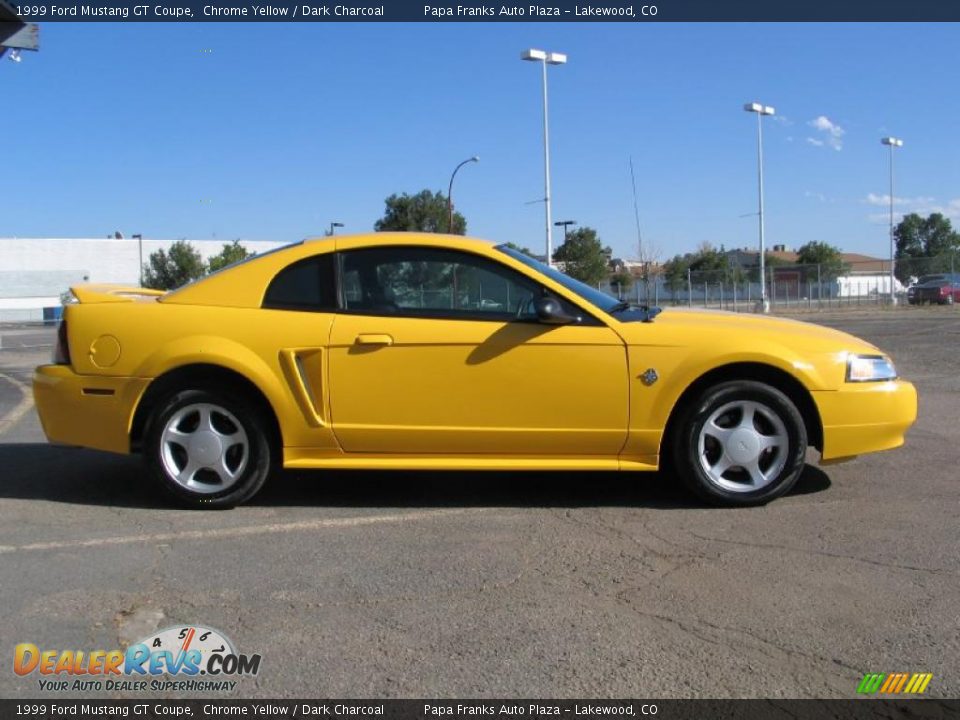 1999 Ford Mustang GT Coupe Chrome Yellow / Dark Charcoal Photo #6