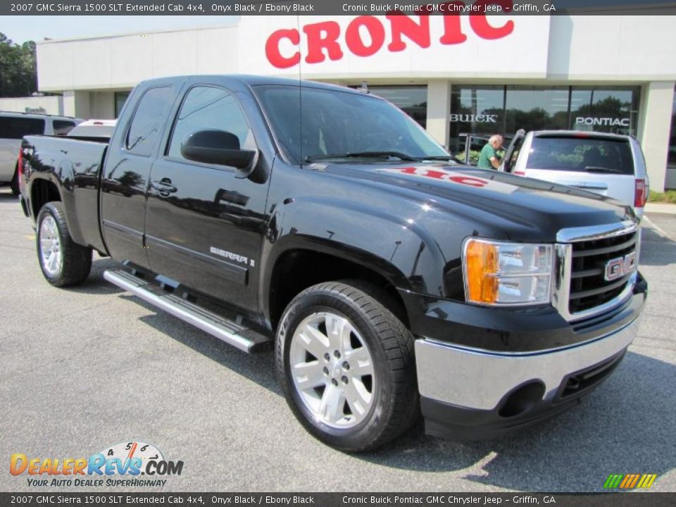 2007 GMC Sierra 1500 SLT Extended Cab 4x4 Onyx Black / Ebony Black Photo #1