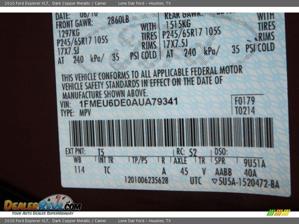 2010 Ford Explorer XLT Dark Copper Metallic / Camel Photo #7