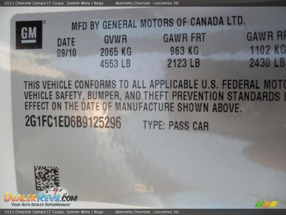 2011 Chevrolet Camaro LT Coupe Summit White / Beige Photo #6