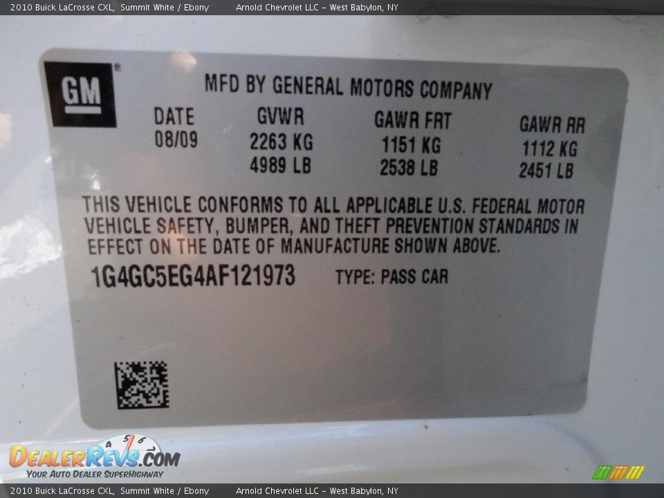 2010 Buick LaCrosse CXL Summit White / Ebony Photo #18