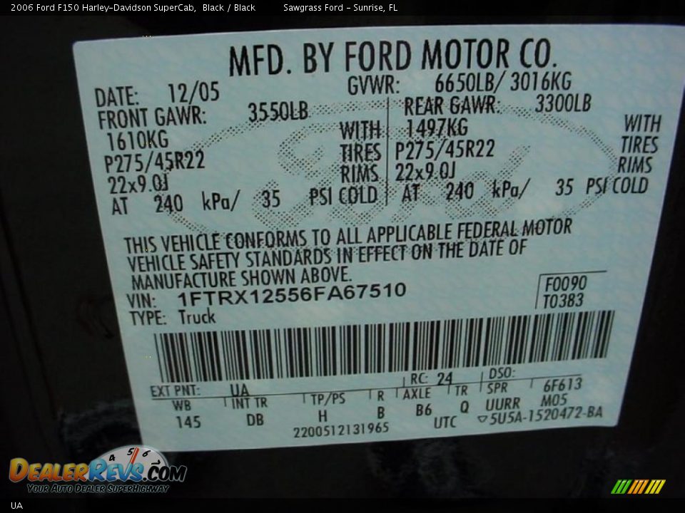 Ford Color Code UA Black